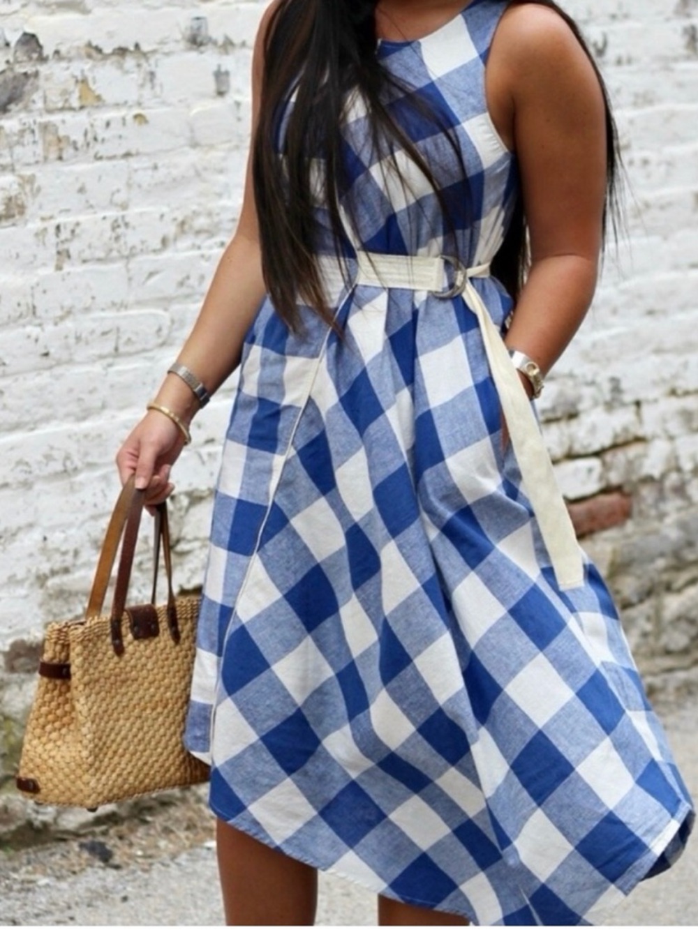 Blue Gingham Wrap Midi Dress (Maeve- Anthropologie- XS)